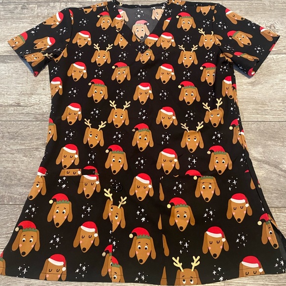 Uniform Advantage Tops - Uniform Advantage Black Holiday Dog Print Top
